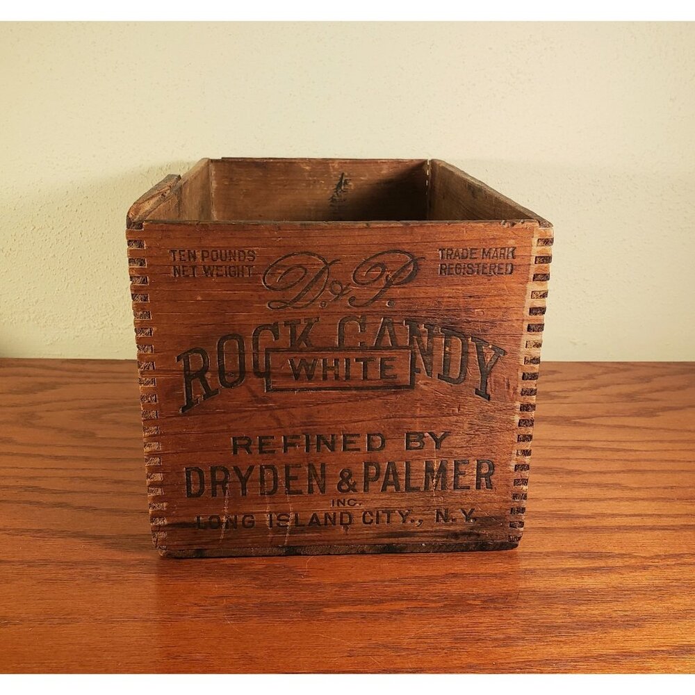 Antique Rare Rock Candy Wood Crate Box Dryden and Palmer Long Island New York